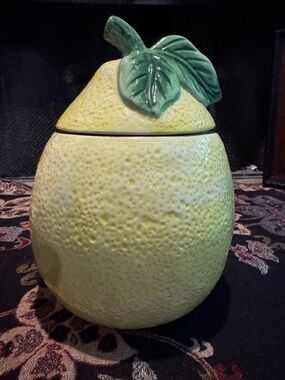 Ceramic Lemon-Shaped Kitchen Canister - Yellow with Green Leaf Lid